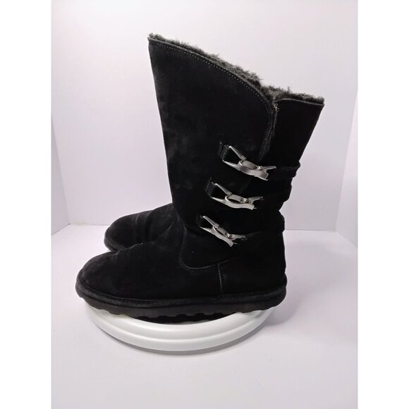 Bearpaw Womens Black Suede Mid-Calf Boots With Side Buckle Accents Size 11 US - Picture 3 of 7
